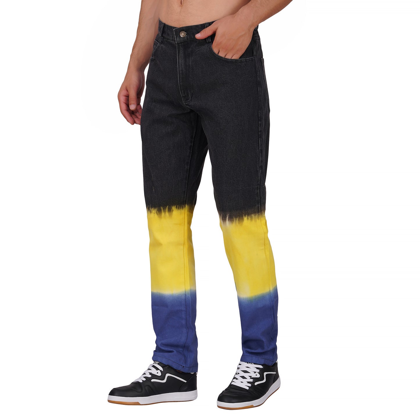 SLAY. Men's Black Yellow Blue Ombre Denim Jacket & Jeans Co-ord Set