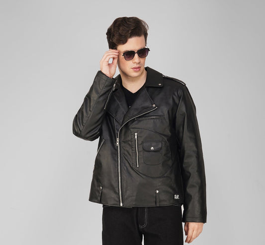 SLAY. Men's Black Faux Leather Biker Jacket