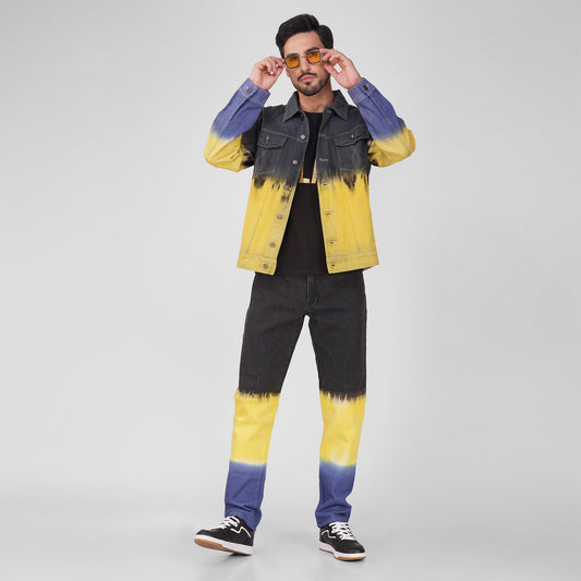 SLAY. Men's Black Yellow Blue Ombre Denim Jacket & Jeans Co-ord Set