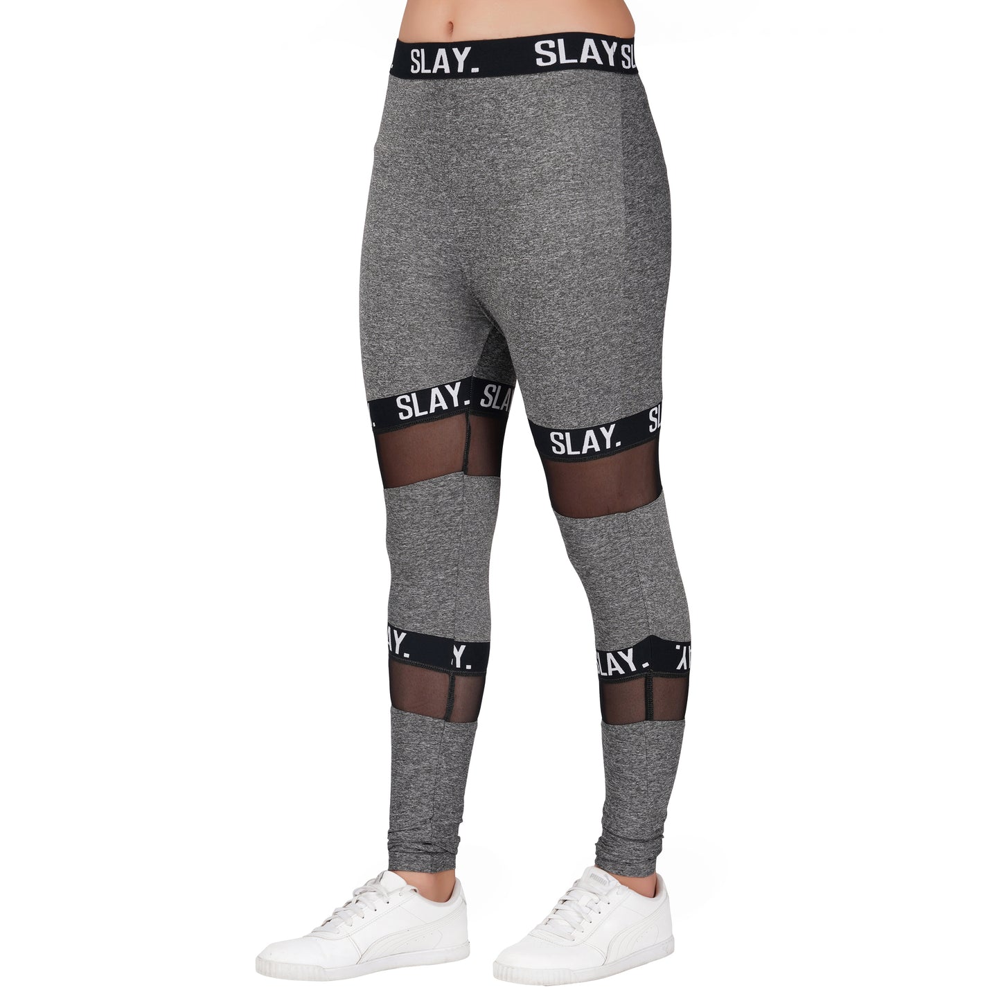 SLAY. Sport Women's Activewear Full Sleeves Crop Top And Pants Co-ord Set Grey