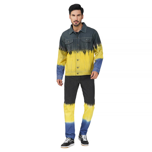 SLAY. Men's Black Yellow Blue Ombre Denim Jacket & Jeans Co-ord Set