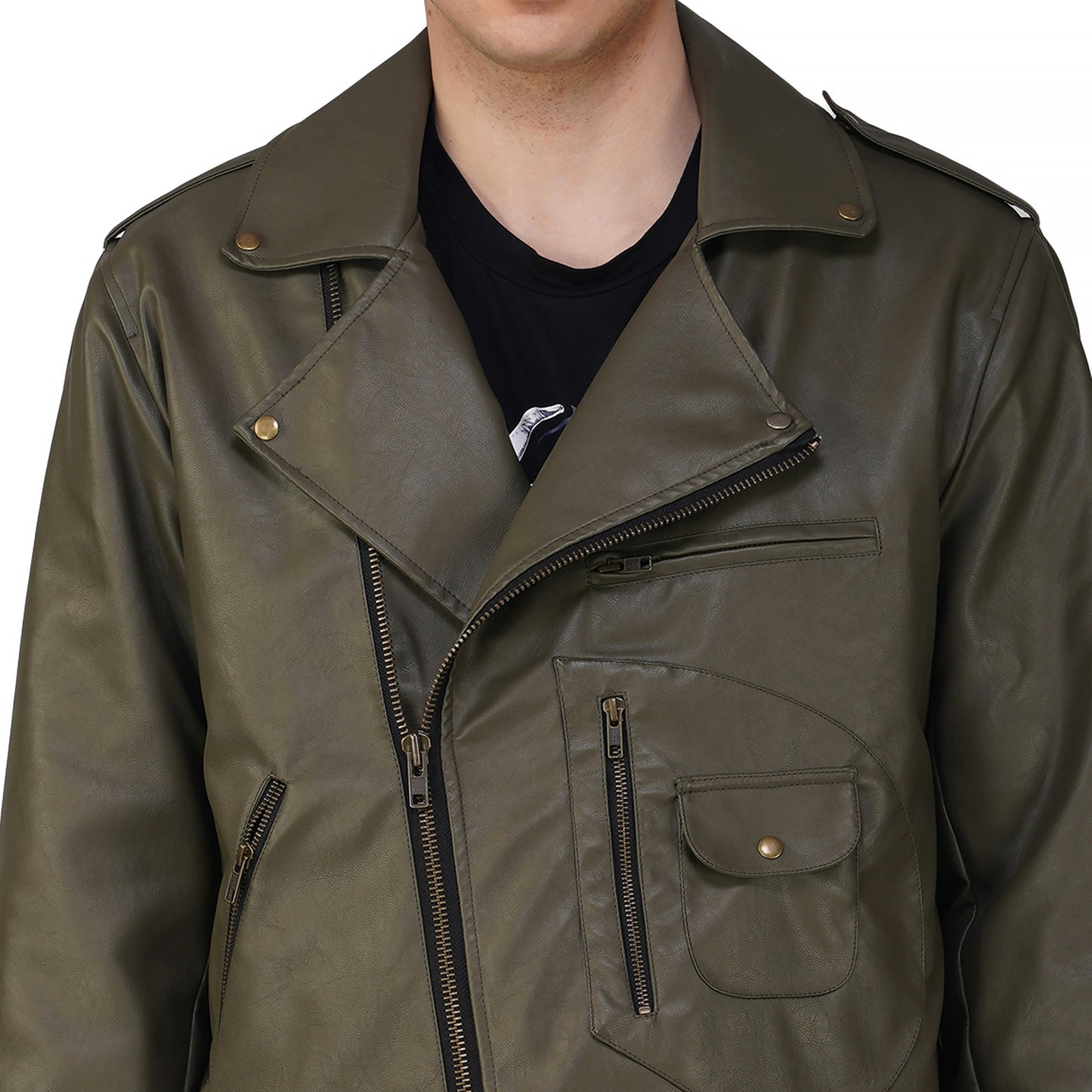 SLAY. Men's Olive Faux Leather Jacket