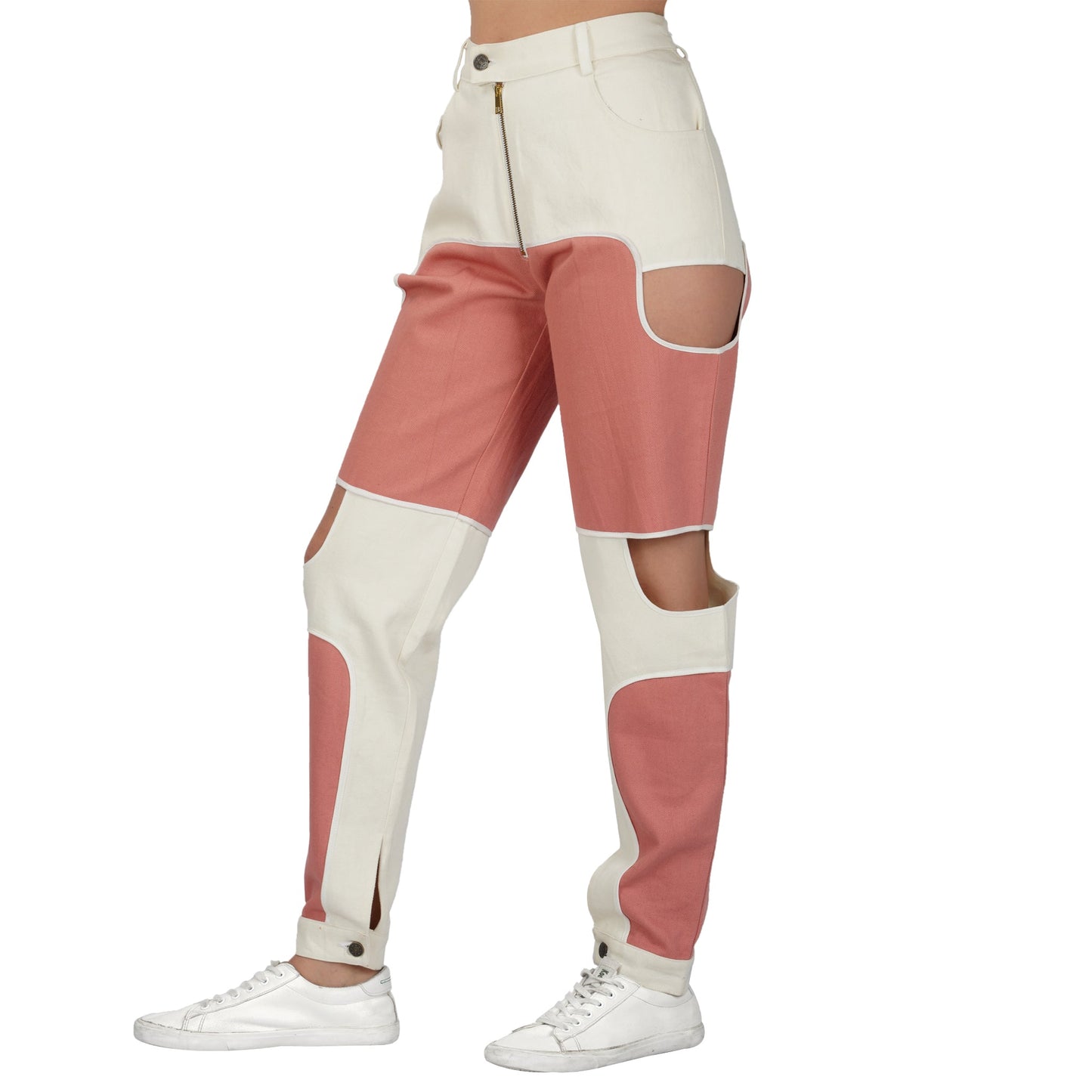 SLAY. Women's Pink & White Colorblock Denim Jeans & Crop top Co-ord Set