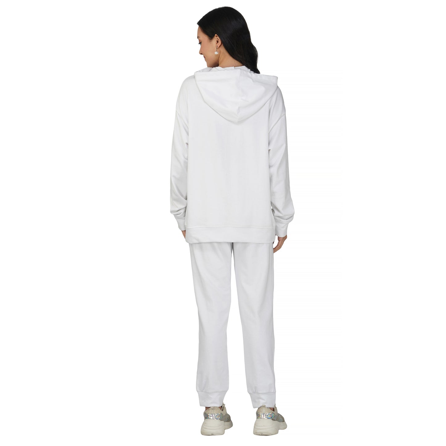 SLAY. Women's White Drop Shoulder Hoodie & Joggers Co-ord Set