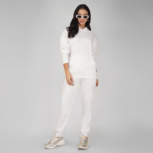 SLAY. Women's White Drop Shoulder Hoodie & Joggers Co-ord Set