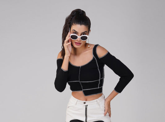 SLAY. Women's White Full Sleeves Crop Top with Back Wrap
