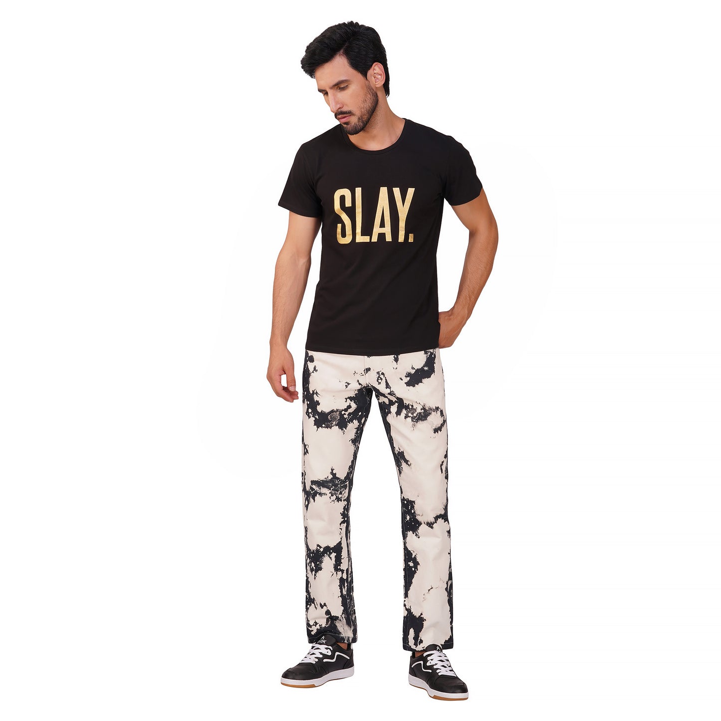 SLAY. Men's White & Black Tie Dye Denim Jacket & Jeans Co-ord Set