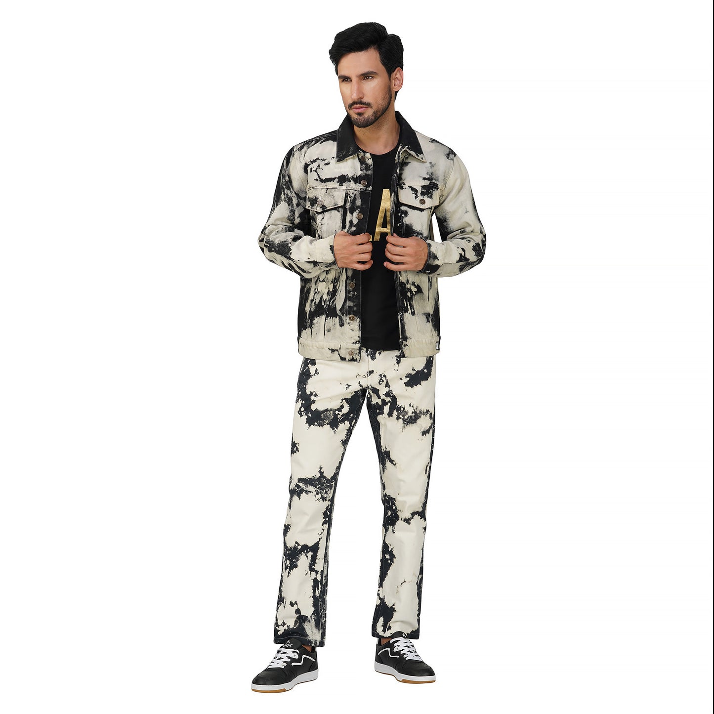 SLAY. Men's White & Black Tie Dye Denim Jacket & Jeans Co-ord Set