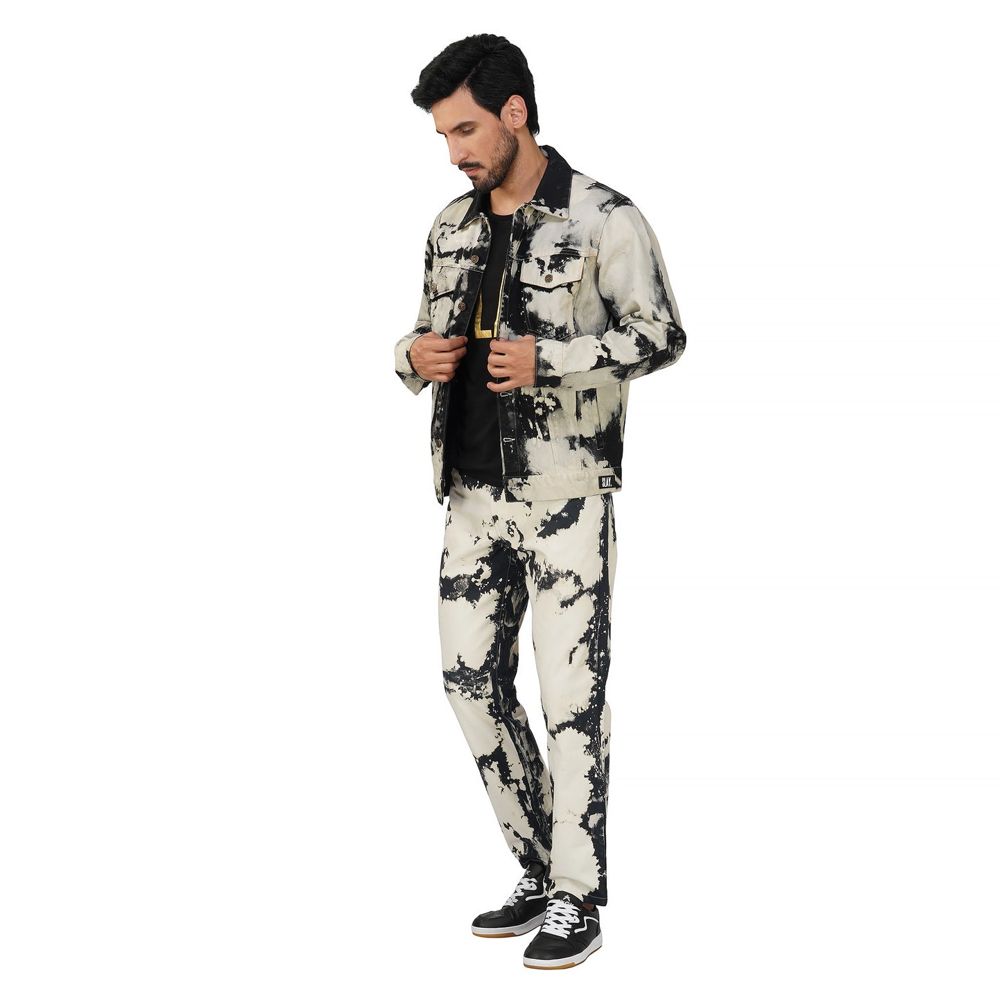 SLAY. Men's White & Black Tie Dye Denim Jacket & Jeans Co-ord Set