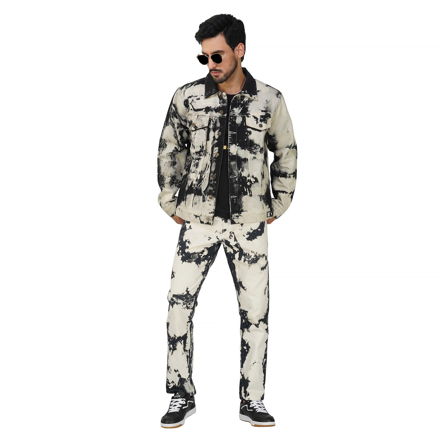 SLAY. Men's White & Black Tie Dye Denim Jacket & Jeans Co-ord Set