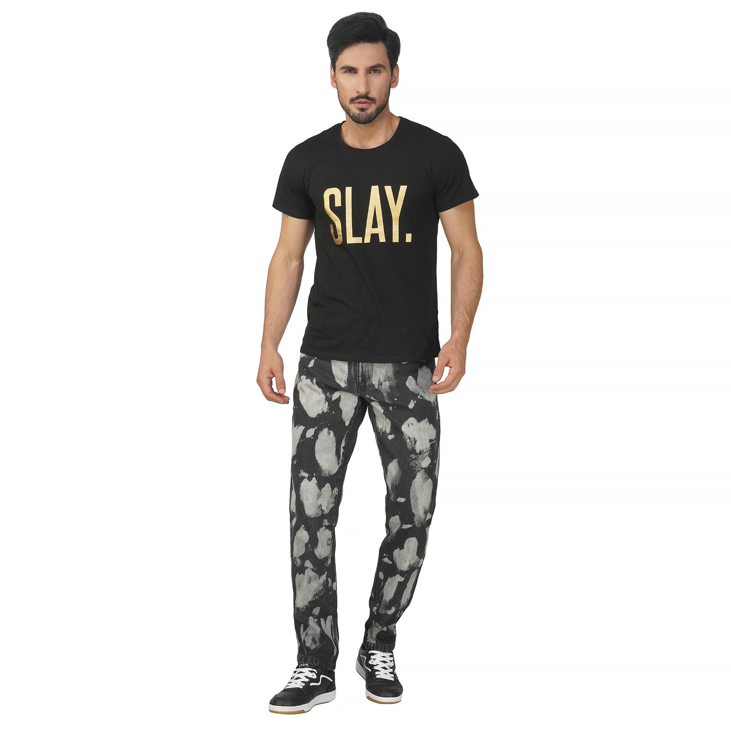 SLAY. Men's Black & White Tie Dye Denim Jacket & Jeans Co-ord Set