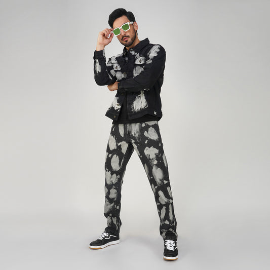 SLAY. Men's Black & White Tie Dye Denim Jacket & Jeans Co-ord Set