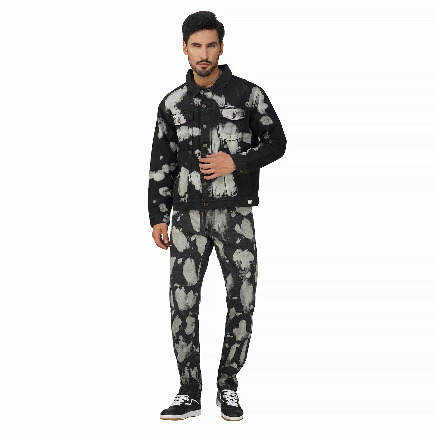 SLAY. Men's Black & White Tie Dye Denim Jacket & Jeans Co-ord Set