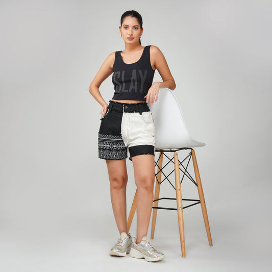 SLAY. Matte Black on Black Slim Fit Crop Top