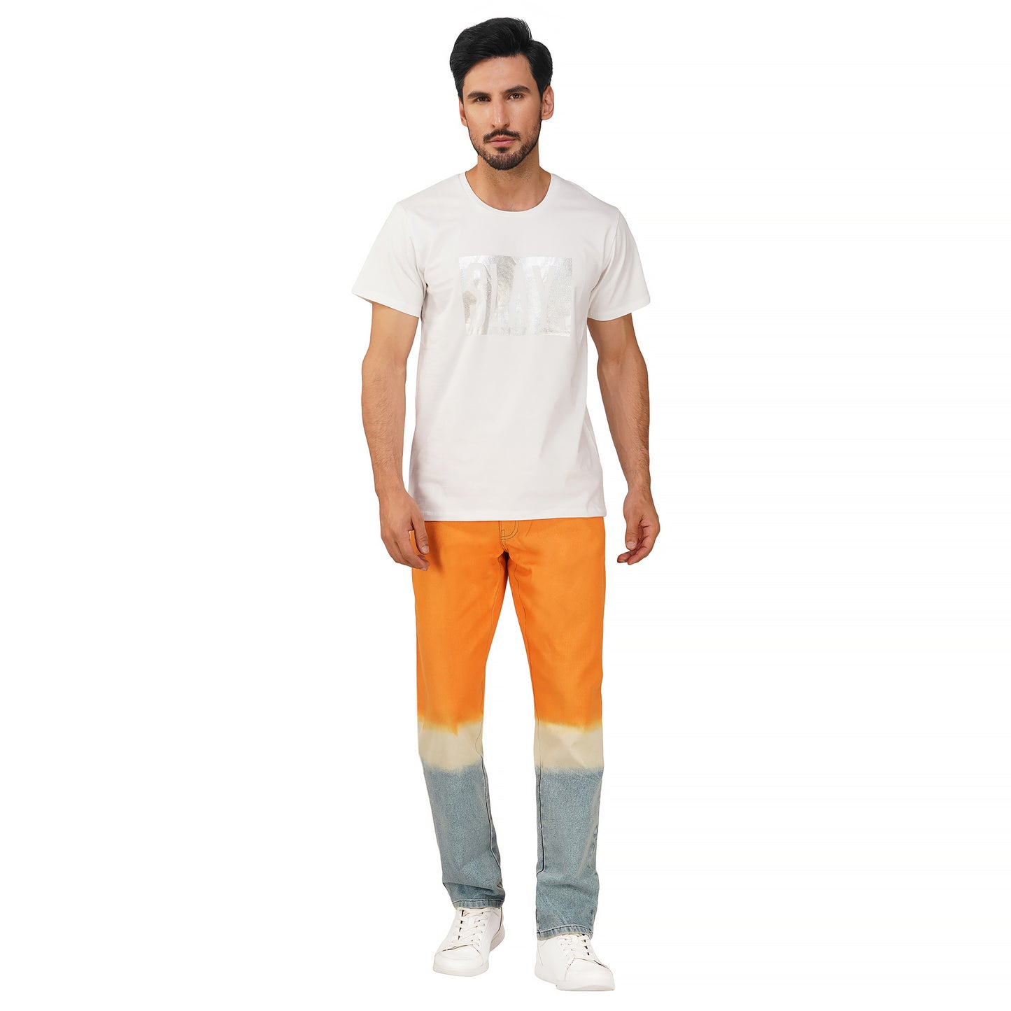 SLAY. Men's Orange White Blue Ombre Denim Jacket & Jeans Co-ord Set