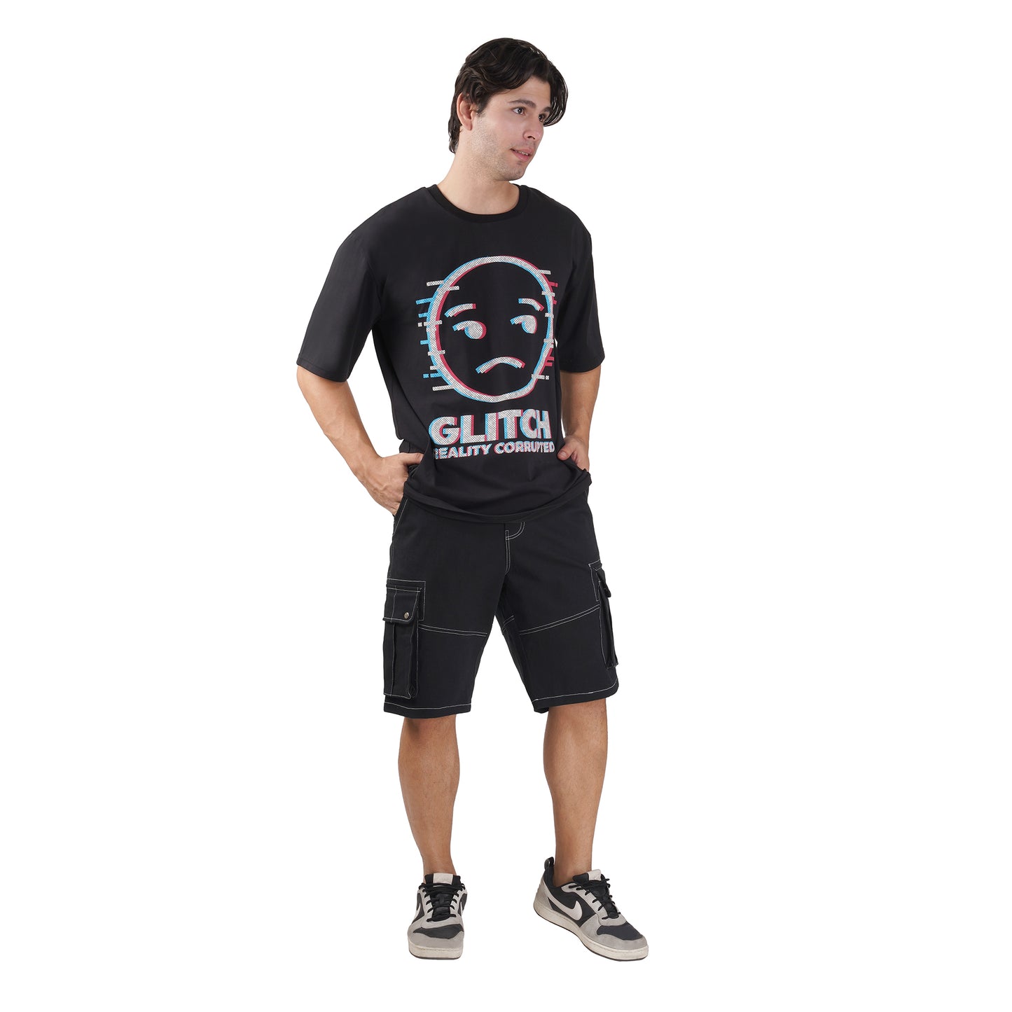 SLAY. Men's Black Contrast Stitch Stretch Cargo Shorts