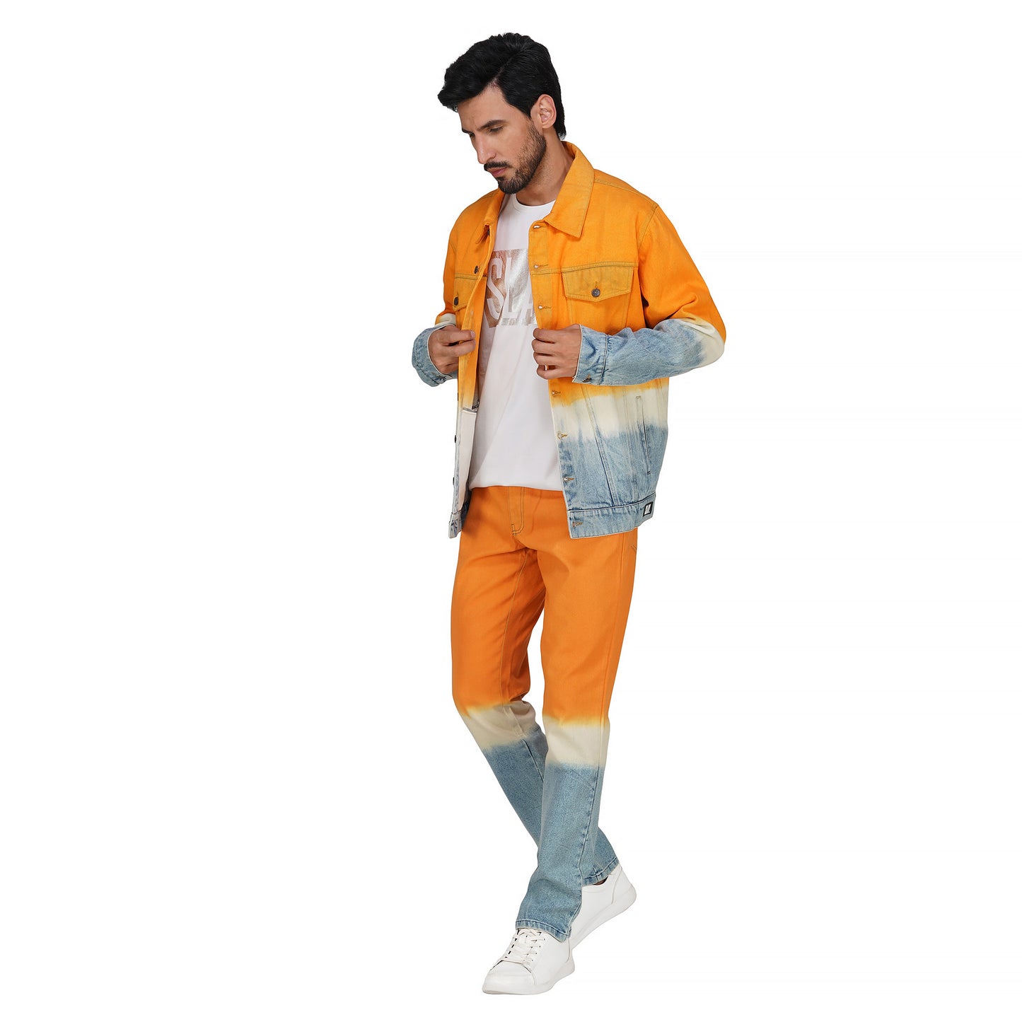 SLAY. Men's Orange White Blue Ombre Denim Jacket & Jeans Co-ord Set