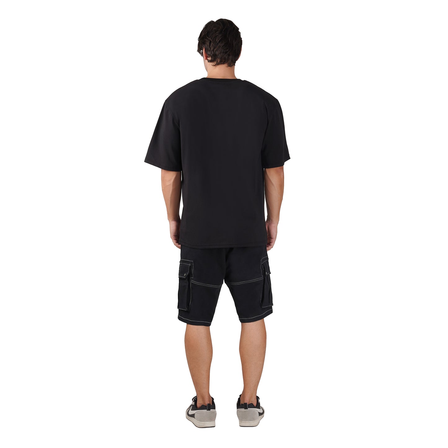 SLAY. Men's Black Contrast Stitch Stretch Cargo Shorts