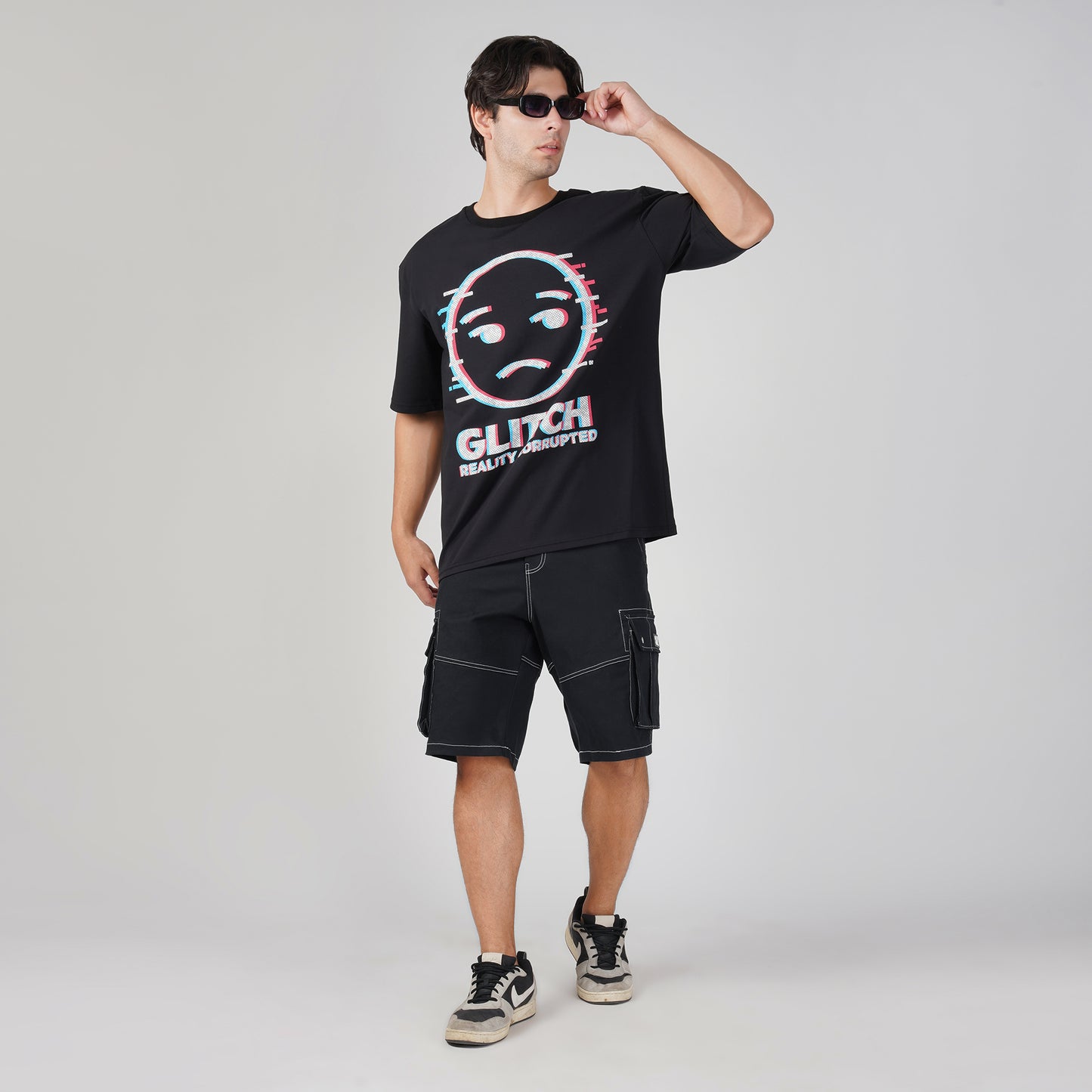 SLAY. Men's Black Contrast Stitch Stretch Cargo Shorts