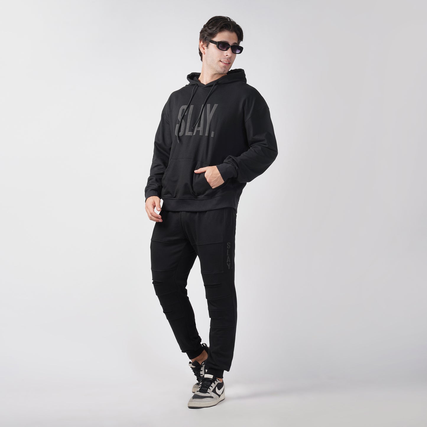 SLAY. Men's All Black Puff Print Black Tracksuit