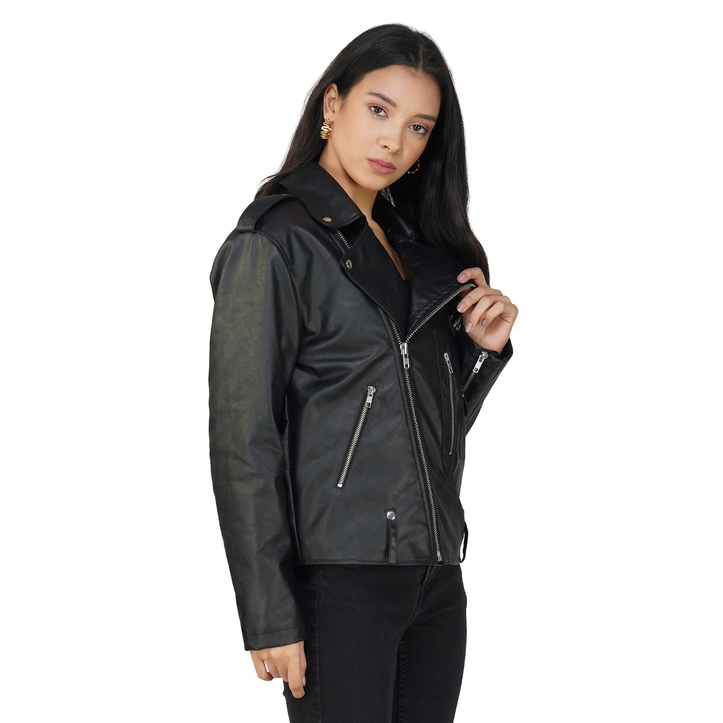 SLAY. Women's Black Faux Leather Jacket