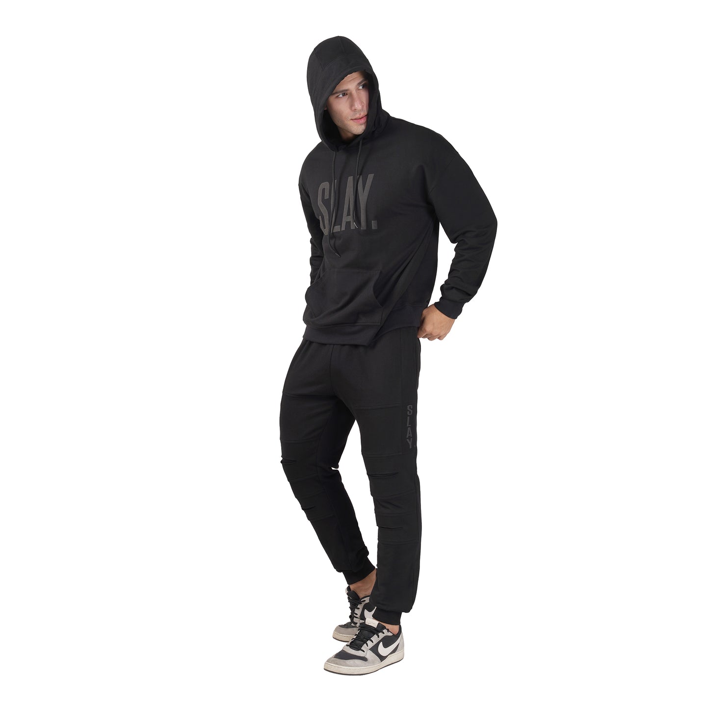 SLAY. Men's All Black Puff Print Black Tracksuit