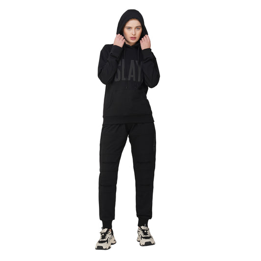 SLAY. Women's Limited Edition All Black Plotter Puff Print Tracksuit - Hoodie & Jogger Co-ord Set