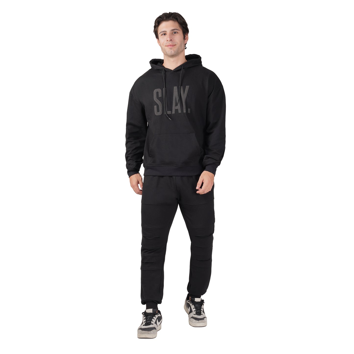 SLAY. Men's All Black Puff Print Black Tracksuit