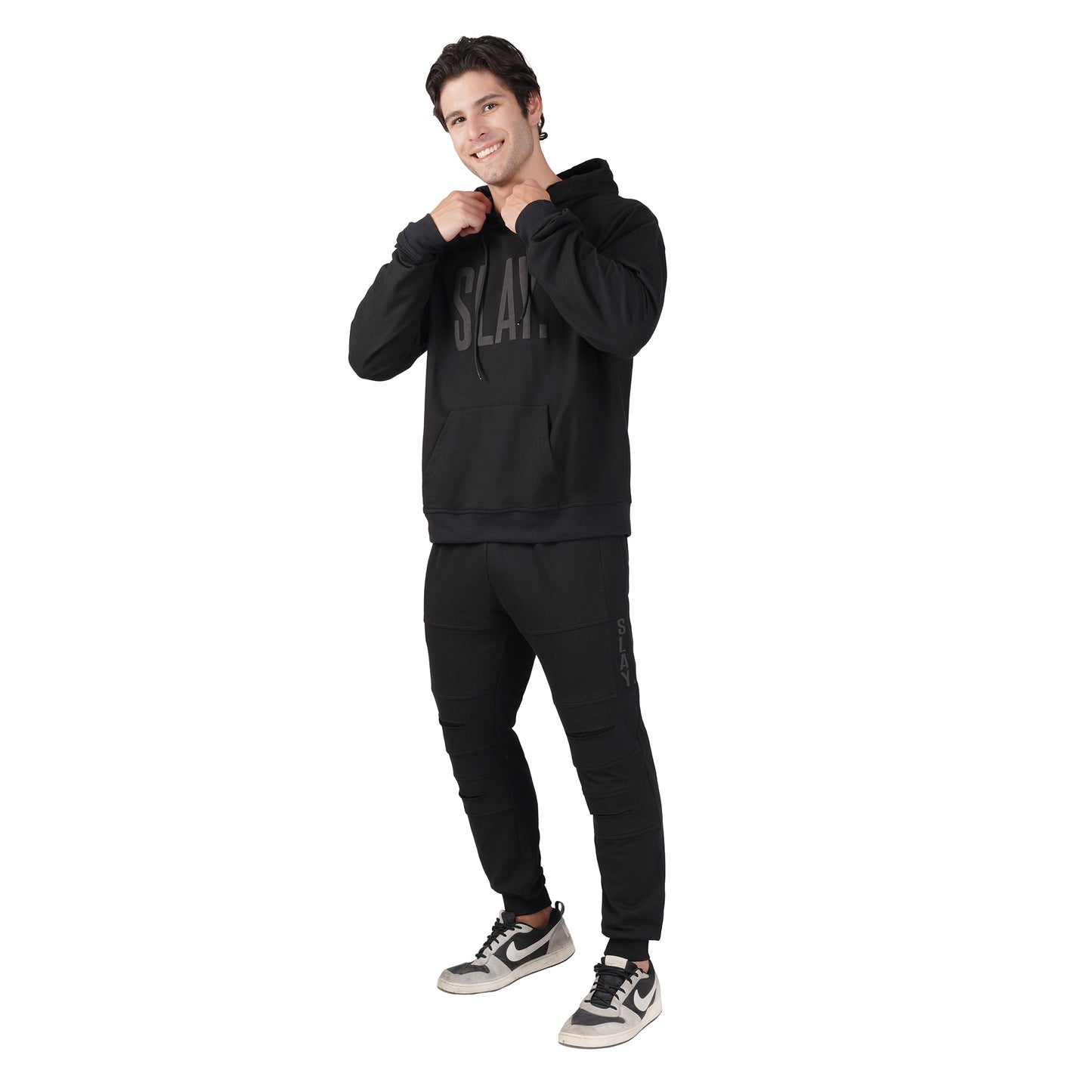 SLAY. Men's All Black Puff Print Black Tracksuit