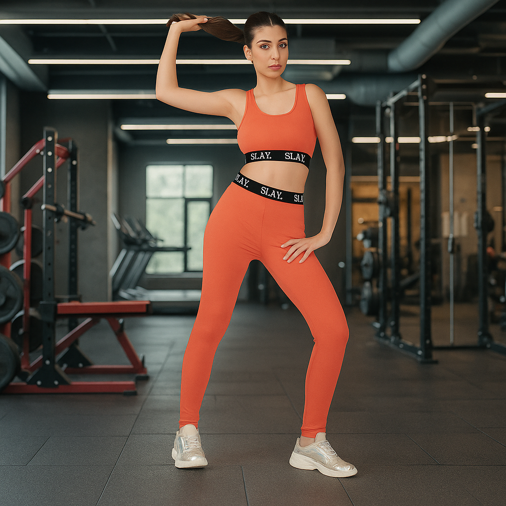 SLAY.Women's Orange Activewear Crop Top And Pants Co-ord Set