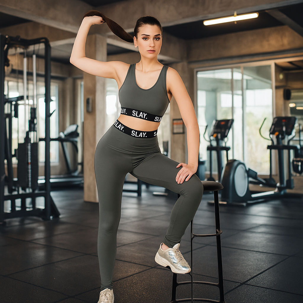 SLAY.Women's Grey Activewear Crop Top And Pants Co-ord Set (Copy)