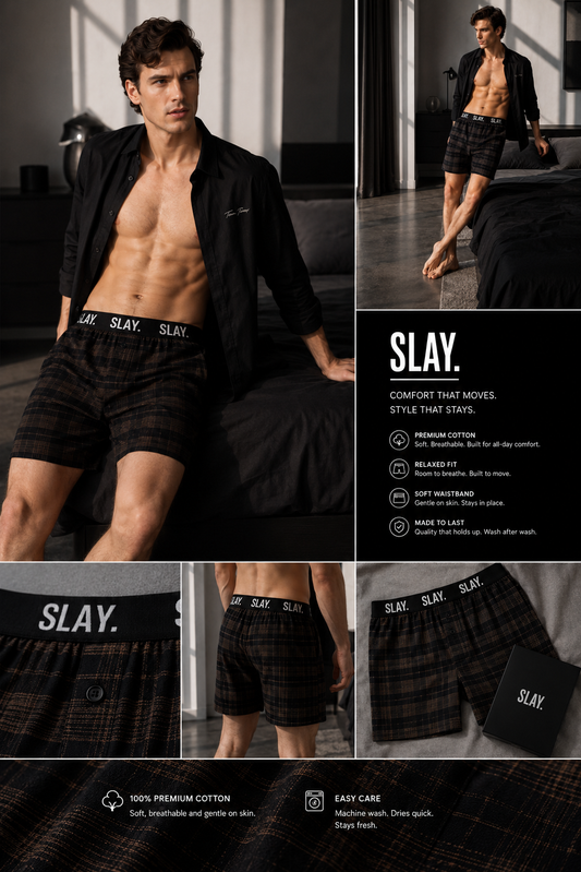 SLAY. Men's Green & Black Check Winter Boxers