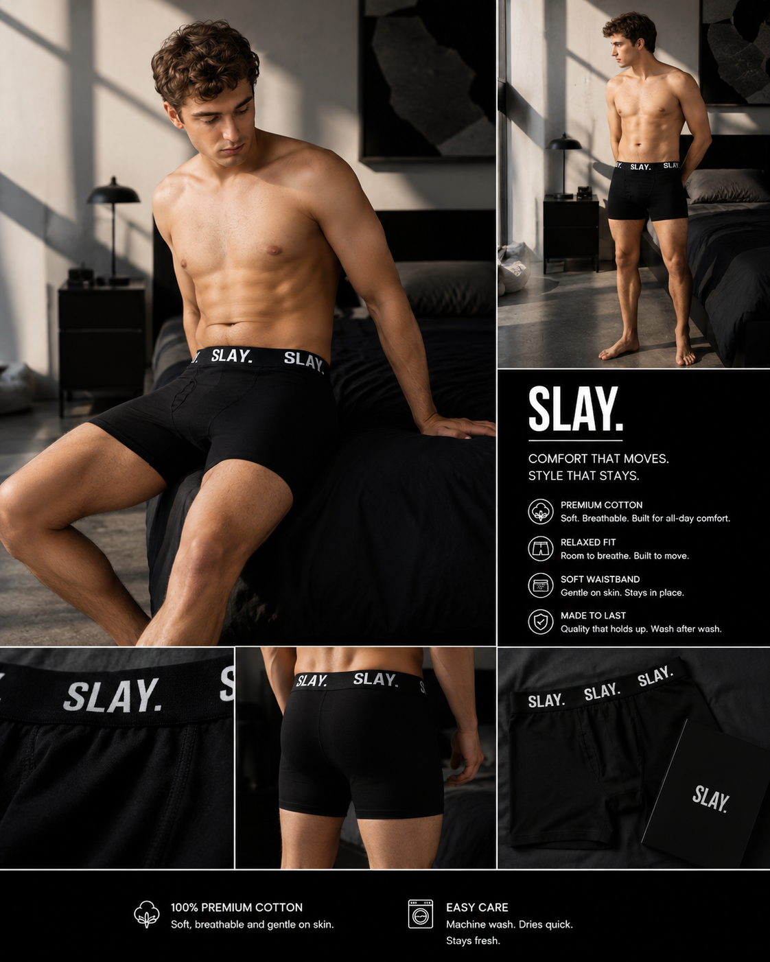 SLAY. Men's Black Underwear Trunks