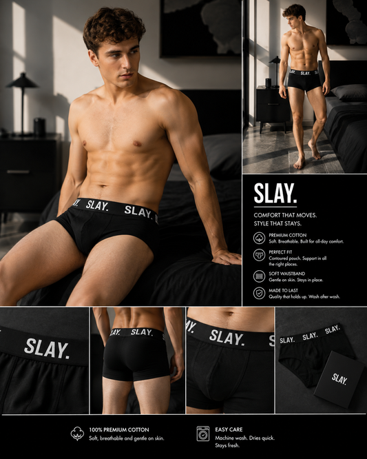SLAY. Men's Black Underwear Cotton Briefs