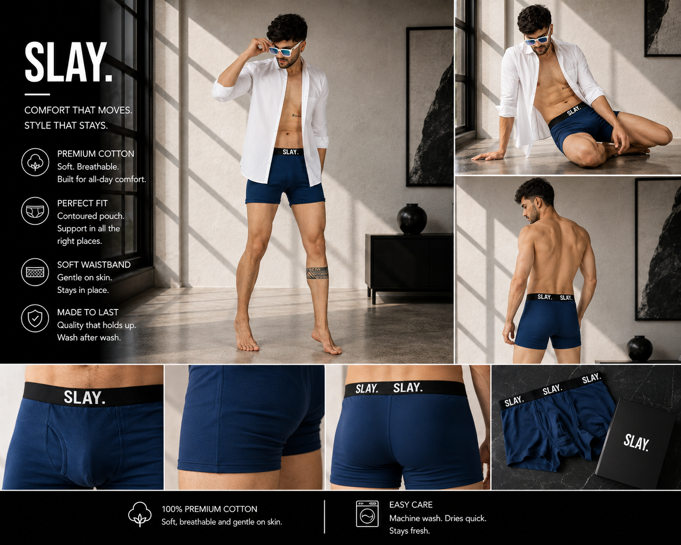 SLAY. Men's Blue Underwear Trunks