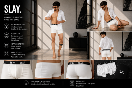 SLAY. Men's White Underwear Trunks