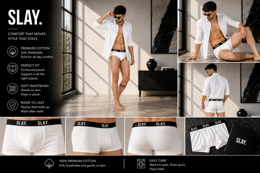 SLAY. Men's White Underwear Cotton Briefs