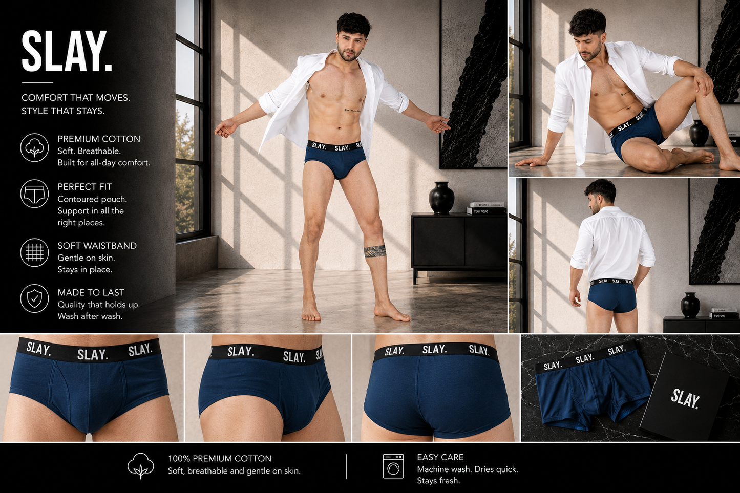 SLAY. Men's Blue Underwear Cotton Briefs