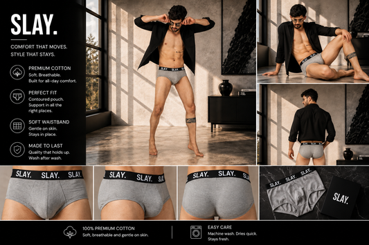 SLAY. Men's Grey Underwear Cotton Briefs