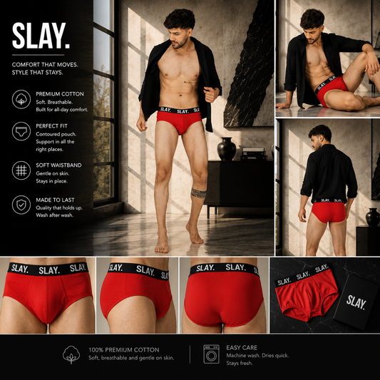 SLAY. Men's Red Underwear Cotton Briefs