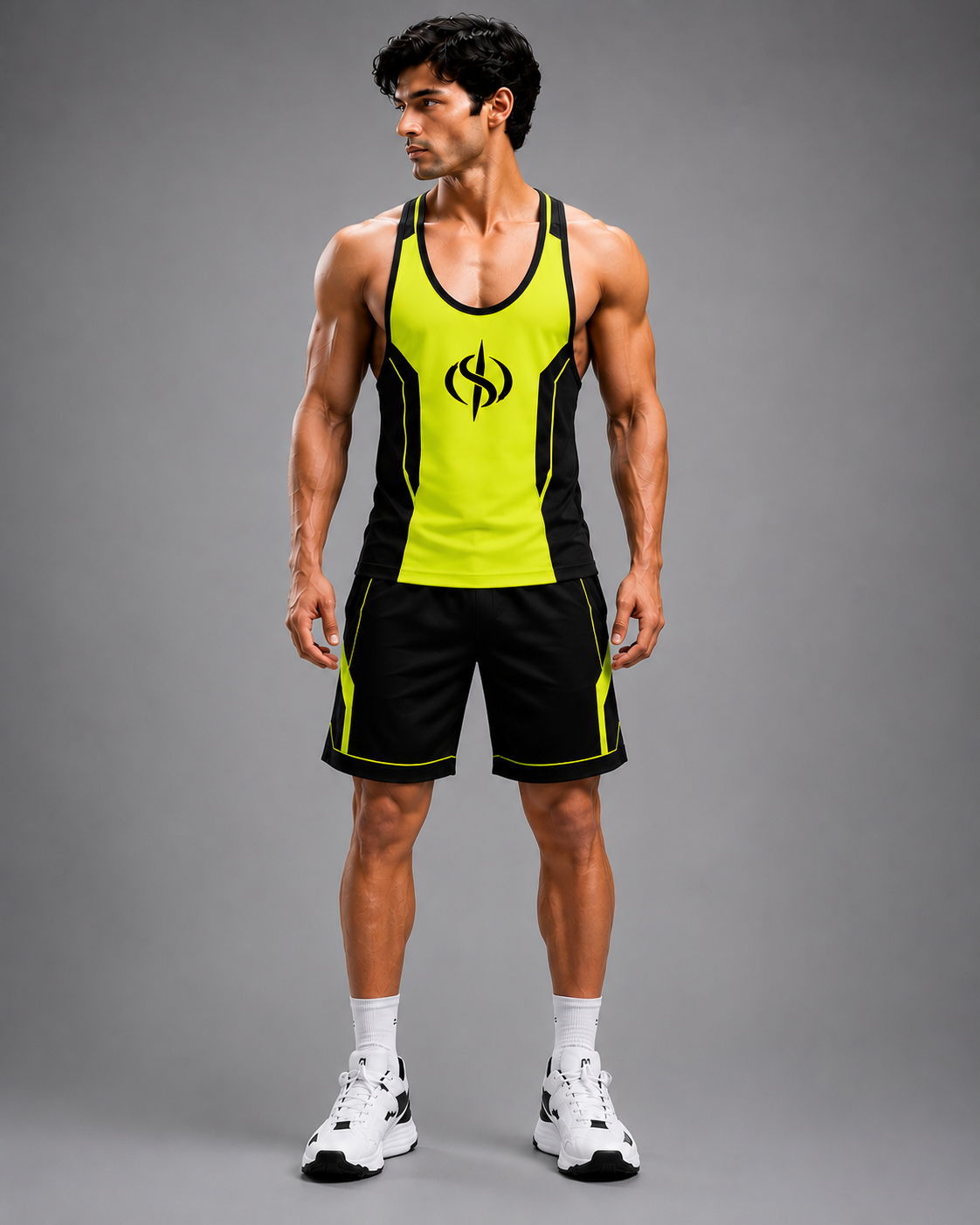 SLAY. Men's Neon Green Vest Athleisure Performance Set