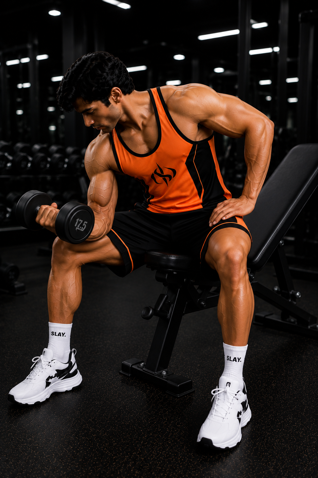 SLAY. Men's Neon Orange Vest Athleisure Performance Set