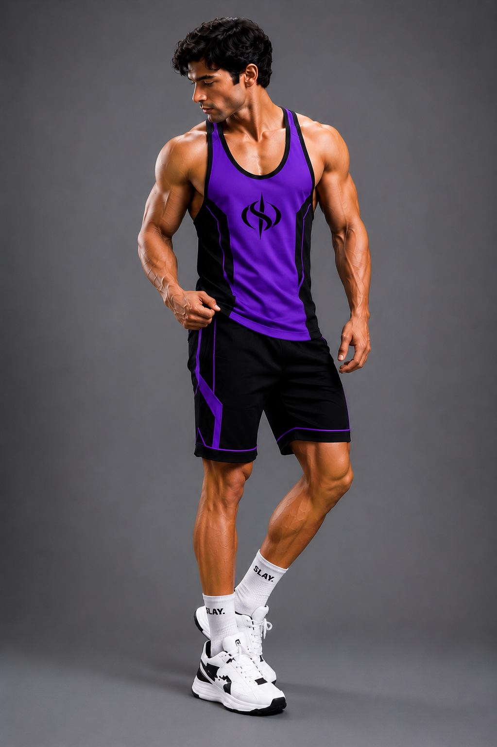 SLAY. Men's Purple Vest Athleisure Performance Set