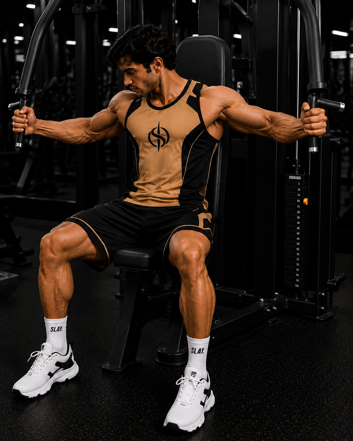 SLAY. Men's Beige Vest Athleisure Performance Set