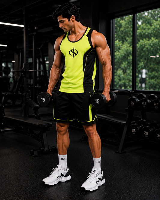 SLAY. Men's Neon Green Vest Athleisure Performance Set