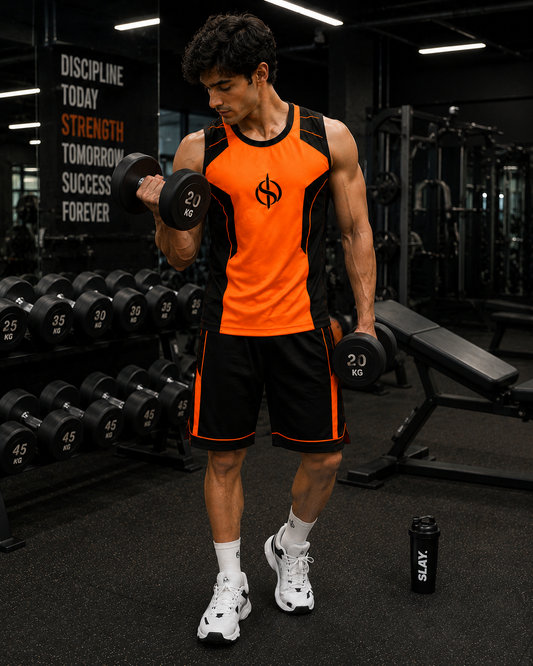 SLAY. Men's Neon Orange Athleisure Performance Set