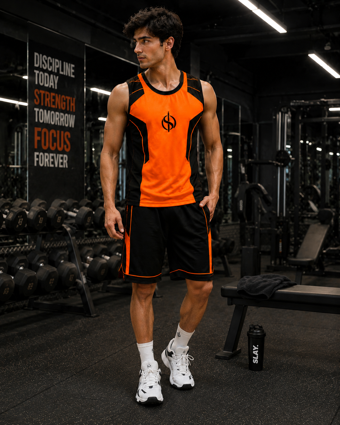 SLAY. Men's Neon Orange Athleisure Performance Set