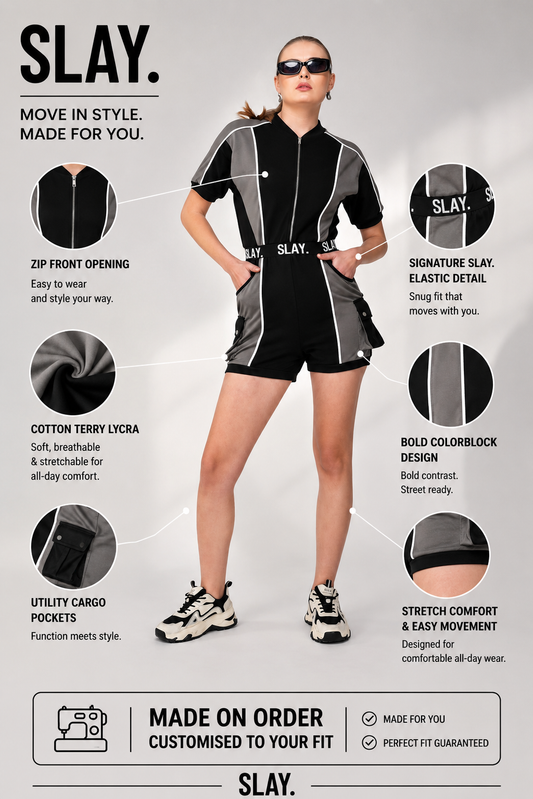 SLAY. Women's Colorblock Romper Grey Black