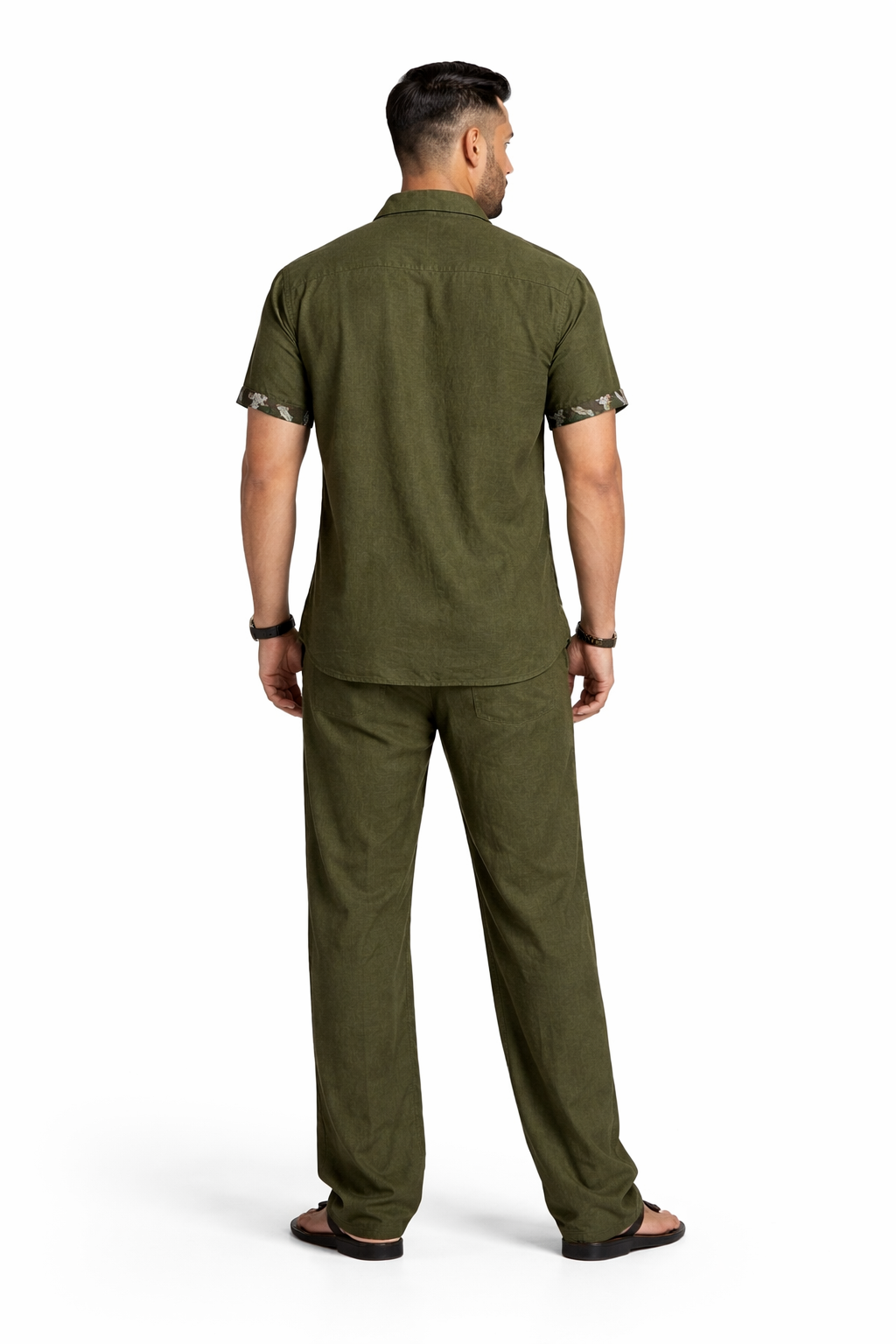 SLAY. Camo Accent Linen Co-ord Set — Olive