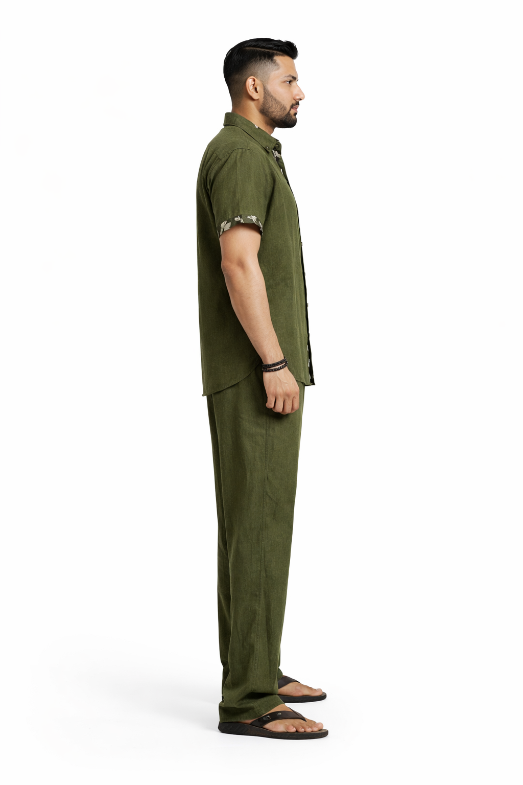 SLAY. Camo Accent Linen Co-ord Set — Olive